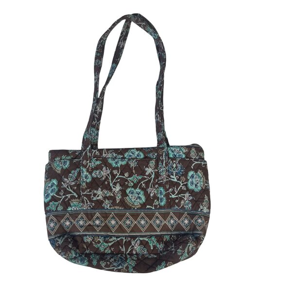 Croft & Barrow Floral Quilted Shoulder Bag Purse Zipper Closure Brown Blue - Picture 1 of 7